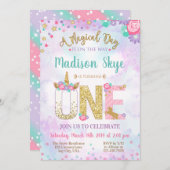 Invitation d'anniversaire de licorne d'aquarelle (Devant / Derrière)