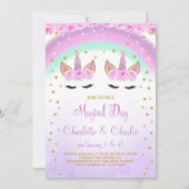 Invitation d'anniversaire de licorne de jumeaux vi (Devant)