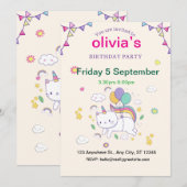 Invitation d'anniversaire de licorne dessinée à la (Devant / Derrière)