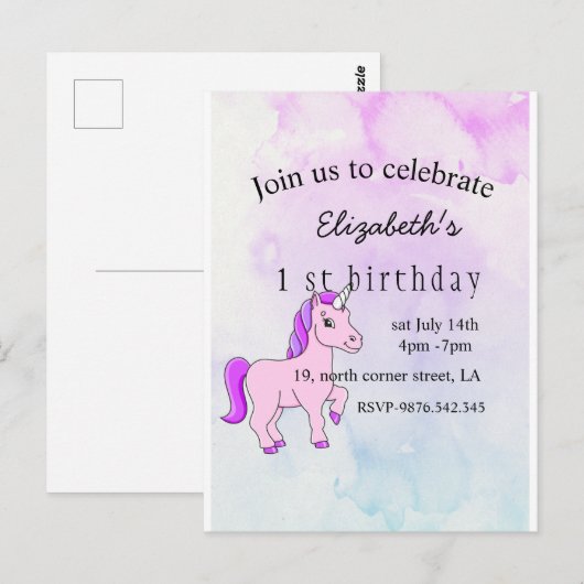 invitation d'anniversaire de licorne élégante mini (Devant / Derrière)