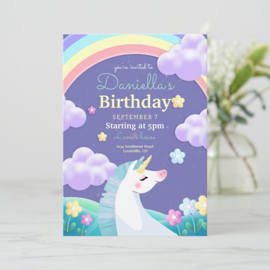 Invitation d'anniversaire de licorne, Fête de lico (Debout devant)