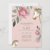 Invitation d'anniversaire de licorne florale rose (Devant)