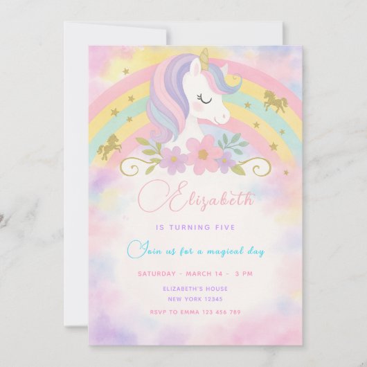 Invitation d'anniversaire de licorne magique (Devant)