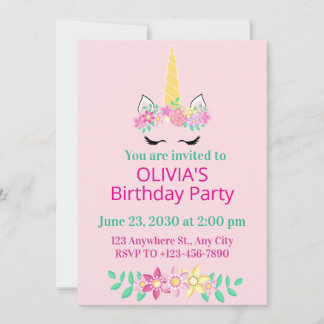 Invitation d'anniversaire de licorne magique
