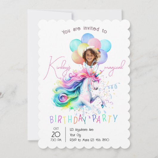 Invitation d'anniversaire de licorne magique (Devant)