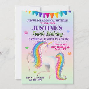 Invitation d'anniversaire de licorne magique color