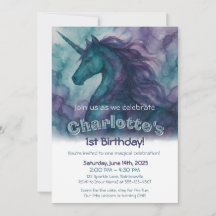 Invitation d'anniversaire de licorne magique - Enc
