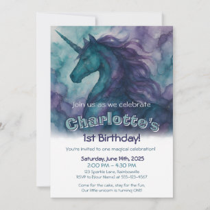Invitation d'anniversaire de licorne magique - Enc