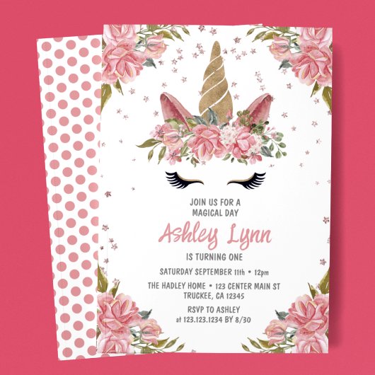 Invitation d'anniversaire de licorne magique flora