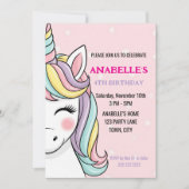 Invitation d'anniversaire de licorne magique perso (Devant)