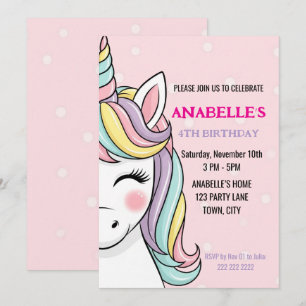 Invitation d'anniversaire de licorne magique perso