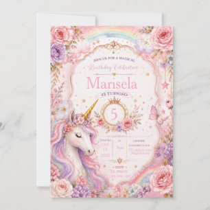 Invitation d'anniversaire de licorne magique Ros