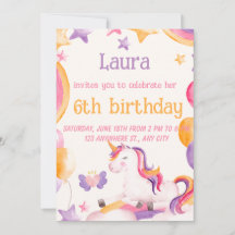 Invitation d'anniversaire de licorne mignonne pour