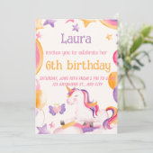 Invitation d'anniversaire de licorne mignonne pour (Debout devant)