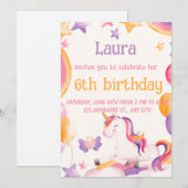 Invitation d'anniversaire de licorne mignonne pour (Devant / Derrière)