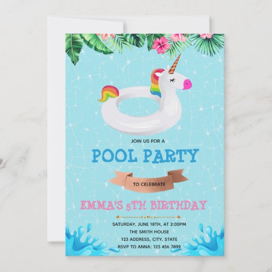 Invitation d'anniversaire de licorne mignonne pour (Devant)