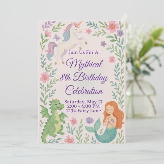Invitation d'anniversaire de licorne mythique (Debout devant)