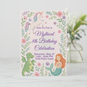 Invitation d'anniversaire de licorne mythique