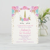 Invitation d'anniversaire de licorne, or pourpre (Debout devant)