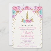 Invitation d'anniversaire de licorne, or pourpre (Devant)