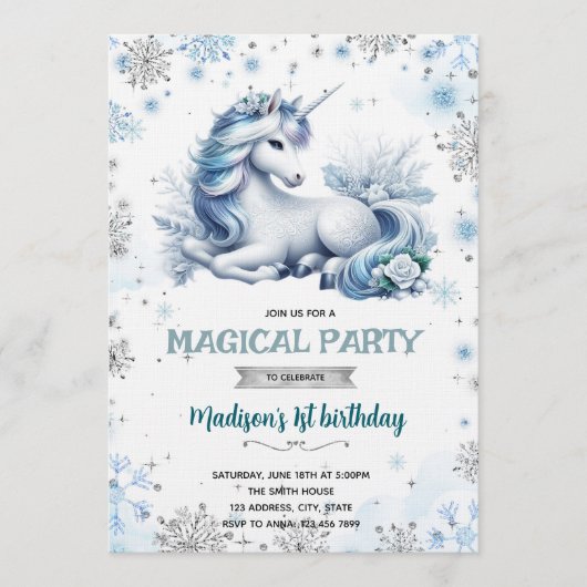 Invitation d'anniversaire de licorne princesse des (Devant)