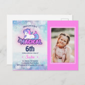 Invitation d'anniversaire de licorne rose et viole (Devant / Derrière)