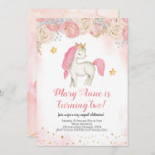 Invitation d'anniversaire de licorne rose magique (Devant / Derrière)