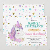 Invitation d'anniversaire de licorne violette (Devant / Derrière)