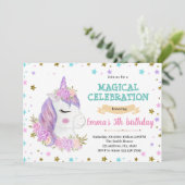Invitation d'anniversaire de licorne violette (Debout devant)
