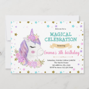 Invitation d'anniversaire de licorne violette