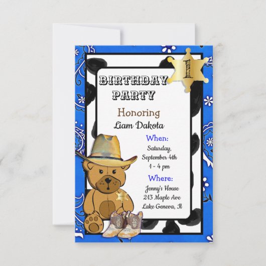 Invitation d'anniversaire de Lil' Sheriff Teddy Be (Devant)