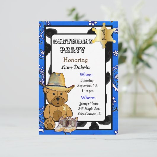 Invitation d'anniversaire de Lil' Sheriff Teddy Be (Debout devant)