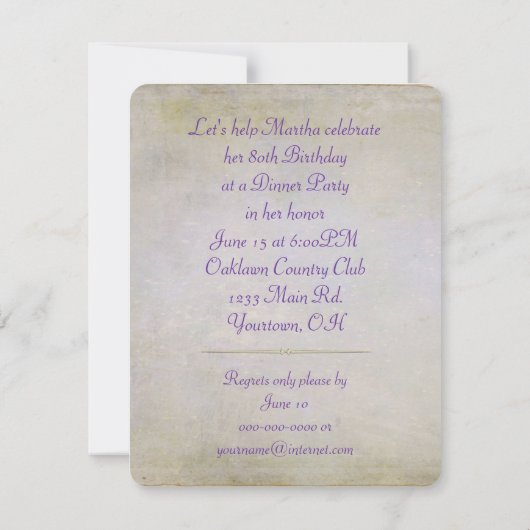 Invitation d'anniversaire de Lilac (Dos)