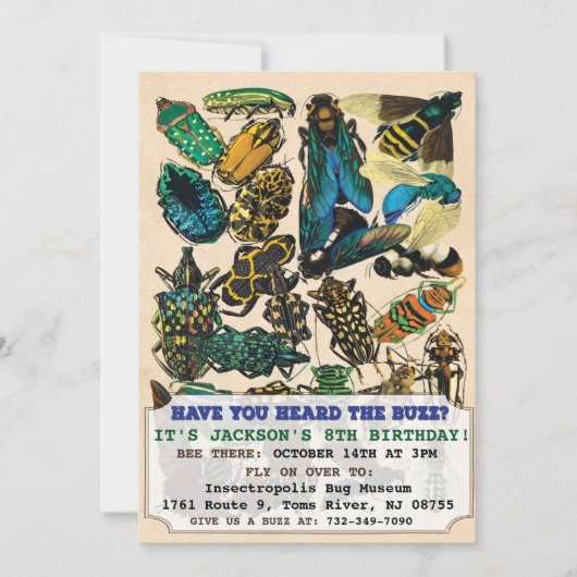 Invitation d'anniversaire de l'insecte des bogues (Devant)