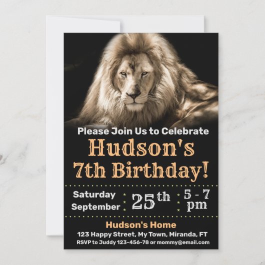 Invitation d'anniversaire de lion (Devant)