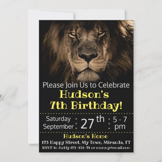 Invitation d'anniversaire de lion (Devant)