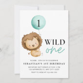 Invitation d'anniversaire de lion de premier anniv (Devant)