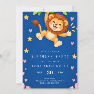 Invitation d'anniversaire de lion mignon