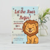 Invitation d'anniversaire de lion mignon pour les (Debout devant)