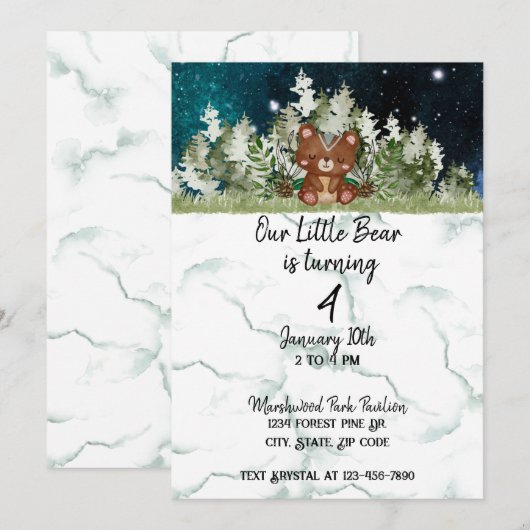 Invitation d'anniversaire de Little Bear (Devant / Derrière)