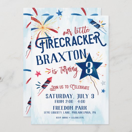 Invitation d'anniversaire de Little Firecracker (Devant / Derrière)