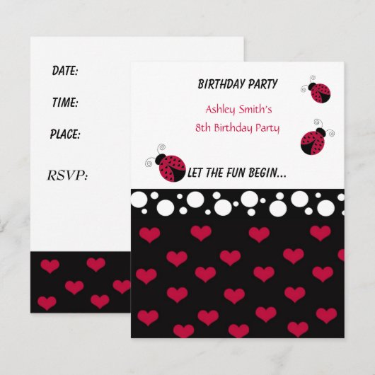 Invitation d'anniversaire de Little Ladybug (Devant / Derrière)