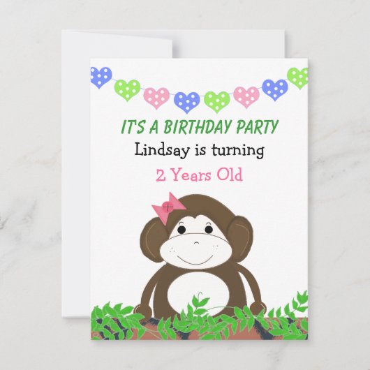 Invitation d'anniversaire de Little Monkey (Devant)