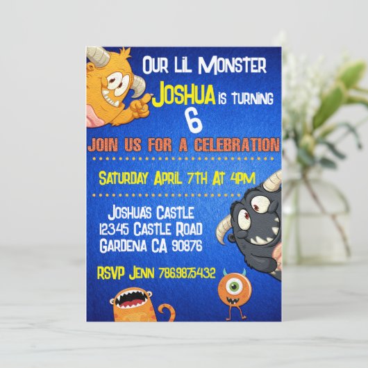 Invitation d'anniversaire de Little Monster (Debout devant)