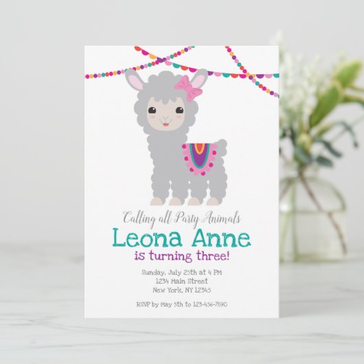 Invitation d'anniversaire de Llama Alpaca (Debout devant)