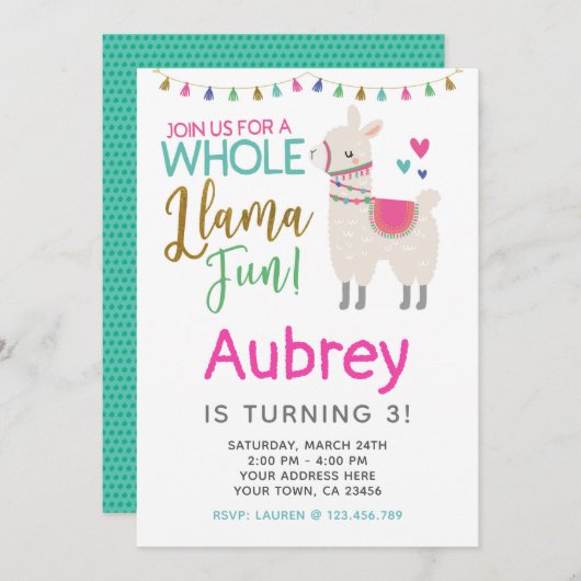 Invitation d'anniversaire de Llama - Customisez-la (Devant / Derrière)