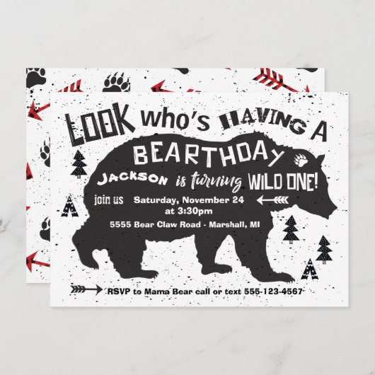 Invitation d'anniversaire de l'ours de Boho de la (Devant / Derrière)