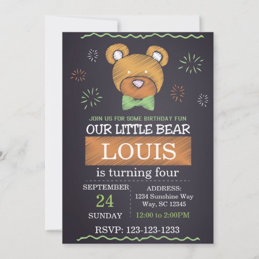 Invitation d'anniversaire de l'ours de la Cravate  (Devant)
