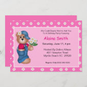 Invitation d'anniversaire de l'ours de marguerite (Devant / Derrière)