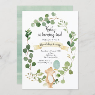 Invitation d'anniversaire de l'ours de verdure